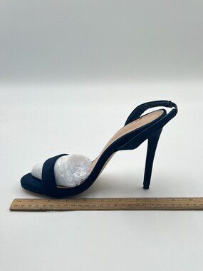 Wansseny Navy Sexy High Heel Stilettos Open Toe Slingback Suede Slip on Sandals